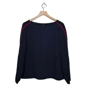 Banana Republic NWT Navy Long Piped Sleeve Boat Neck Blouse Sz S
